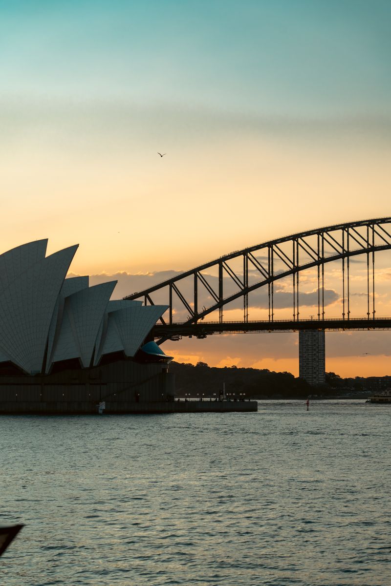 Sydney Opera House and Sydney Harbour Bridge at sunset